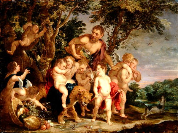 A Bacchanal في مناظر طبيعية لنهر مشجر (زيت على النحاس) بواسطة فيكتور وولففويت