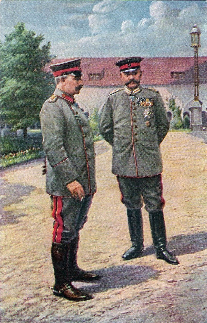 القيصر فيلهلم الثاني والمارشال فون هيندنبورغ أمام القلعة في بوزن ، 1915 بواسطة فيكتوريا أوغستا من شليسفيغ هولشتاين