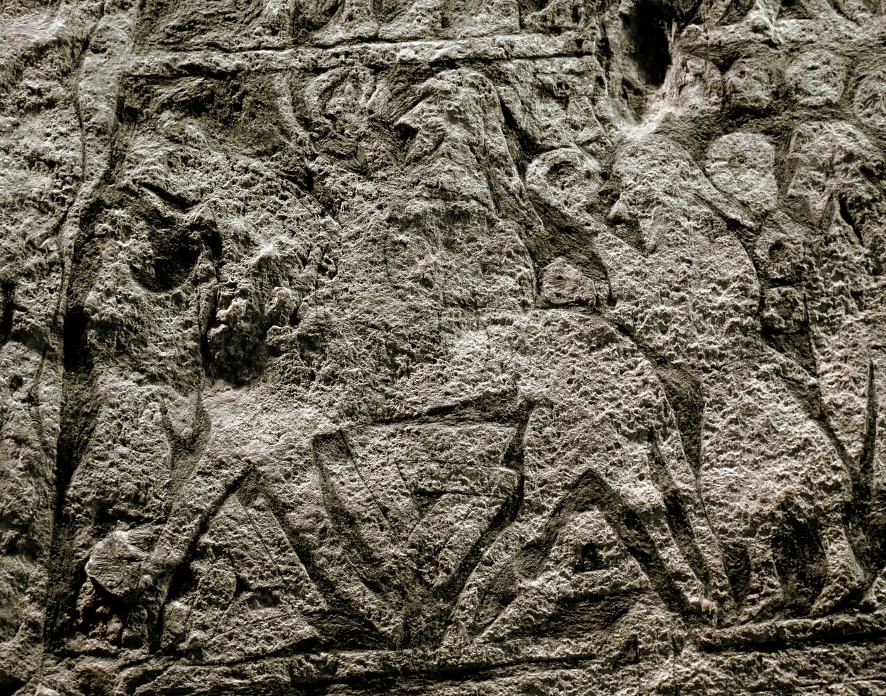 The dead riding the horse of Odin, detail of a viking funerary stone, 7th-8th century AD بواسطة الفايكنج