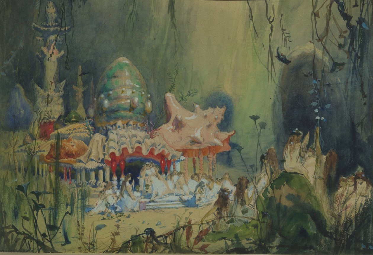 مملكة تحت الماء. تصميم المسرح للأوبرا Rusalka من قبل A. Dargomyzhsky ، 1884 بواسطة فيكتور ميخائيلوفيتش فاسنيتسوف