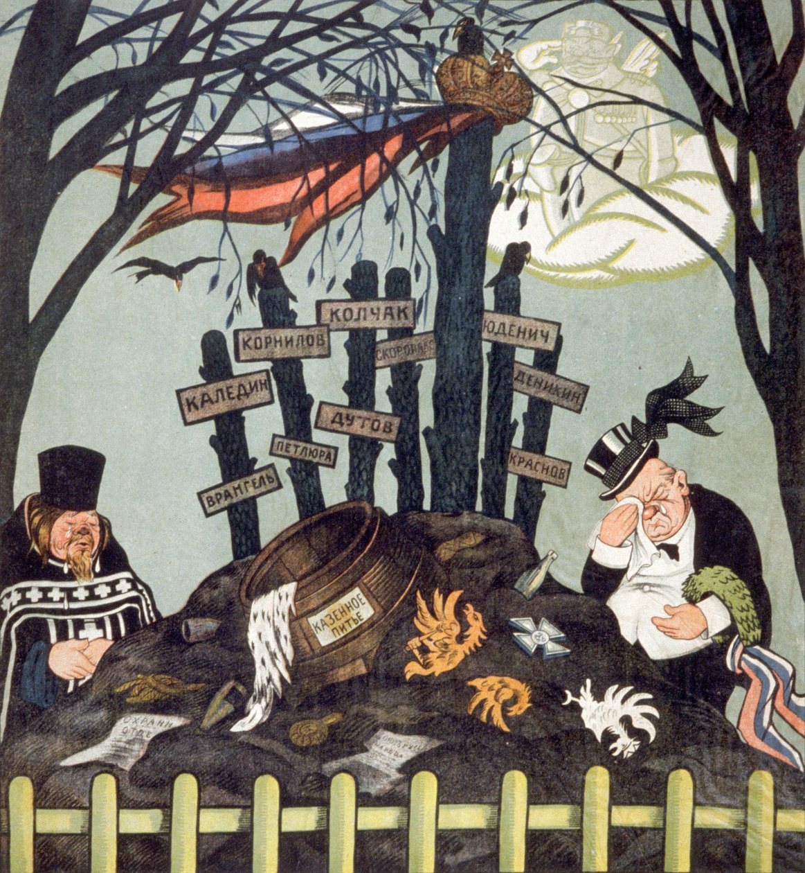 قبر مناهضي الثورة: رانجل، دوتوف، كولتشاك، حوالي 1920-1921 (ملصق) بواسطة فيكتور نيكولايفيتش ديني