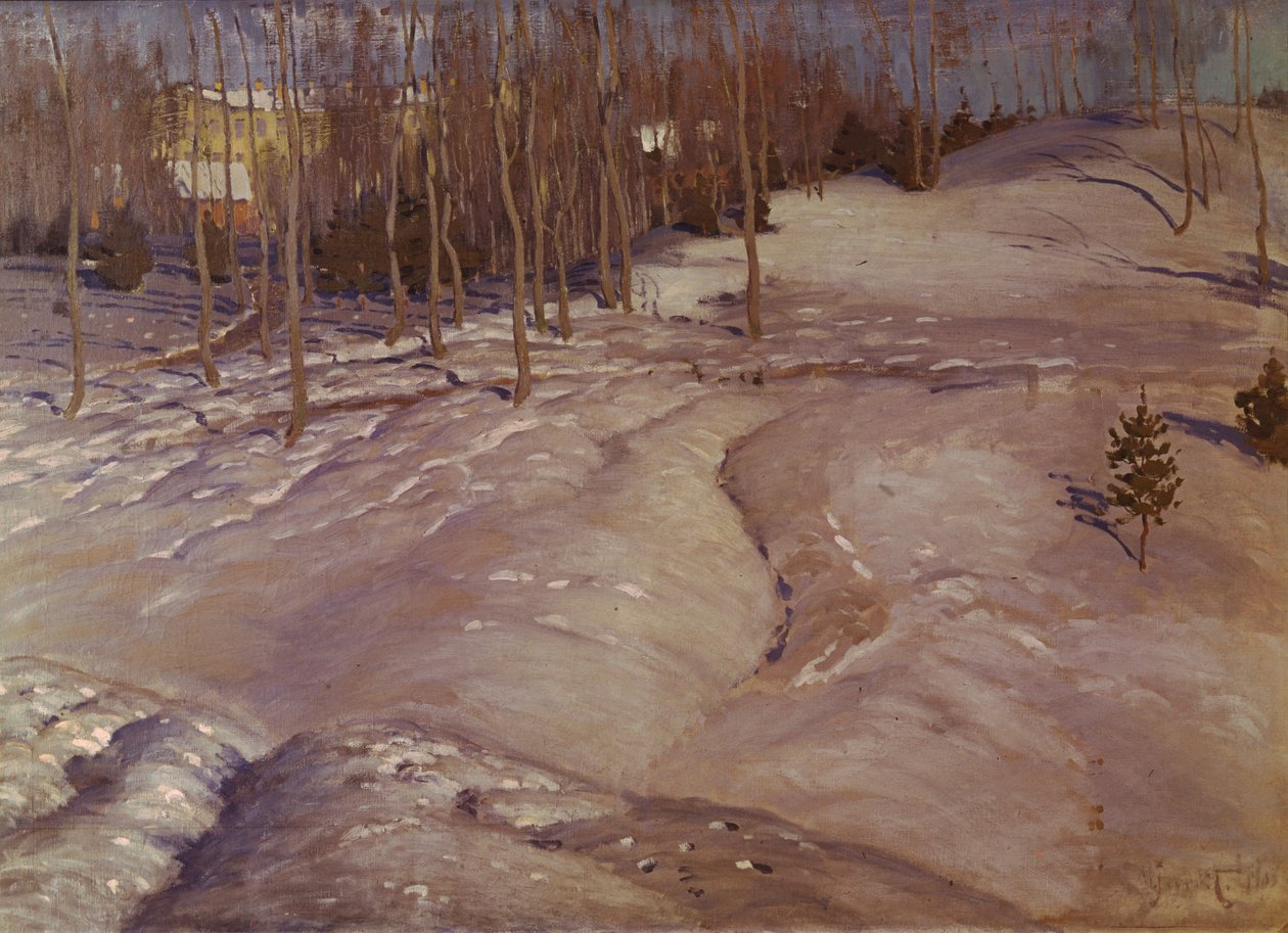 المناظر الطبيعية في فصل الشتاء. مساء مارس ، ج. 1900 بواسطة Vilhelms Purvitis