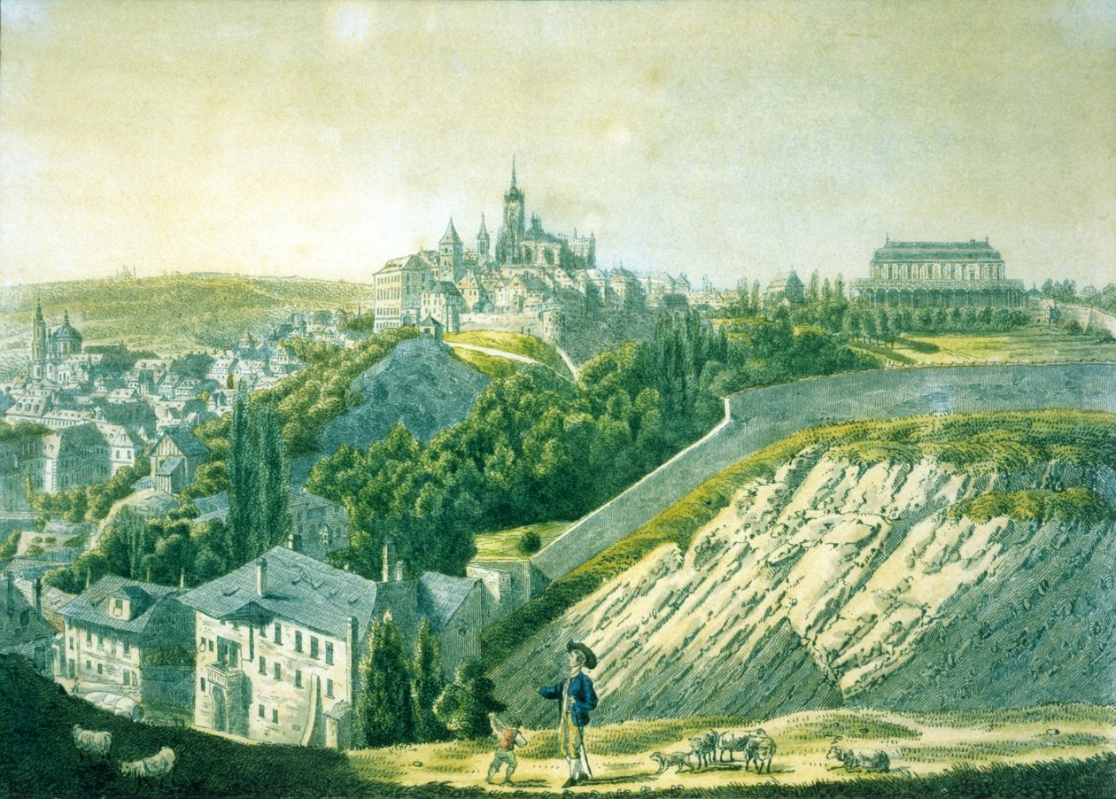 منظر لقلعة براغ من الشرق ، 1825 (النقش باستخدام aquatint) بواسطة فينسنس مورستادت