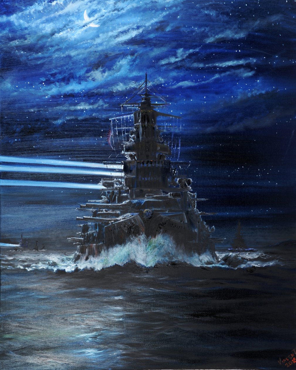 يضيء IJN Hiei و Akatsuki USS Atlanta ، Guadalcanal 1942 ، 2018 ، بواسطة فنسنت الكسندر بوث