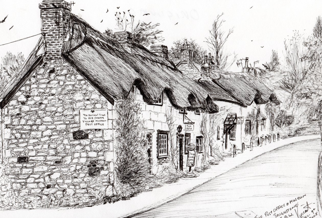 مكتب بريد ومتحف Brighstone IOW ، 2008 ، (حبر على ورق) بواسطة فنسنت الكسندر بوث