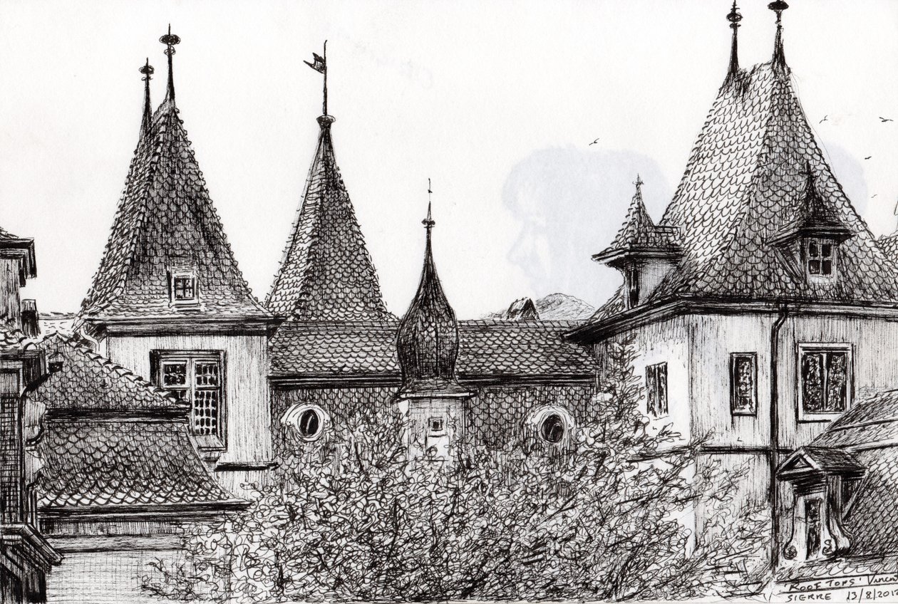 Sierre Rooftops سويسرا ، 2012 ، (حبر على ورق) بواسطة فنسنت الكسندر بوث