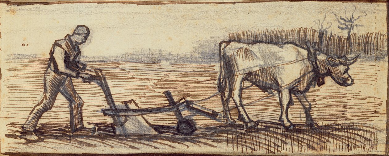 في المحراث ، من سلسلة من أربعة رسومات تمثل الفصول الأربعة (قلم رصاص ، قلم حبر بني على ورق) (انظر أيضًا 61643-5-6) بواسطة فنسنت فان جوخ