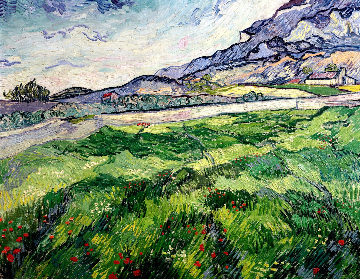 The Wheatfield الأخضر وراء اللجوء ، 1889 بواسطة فنسنت فان جوخ