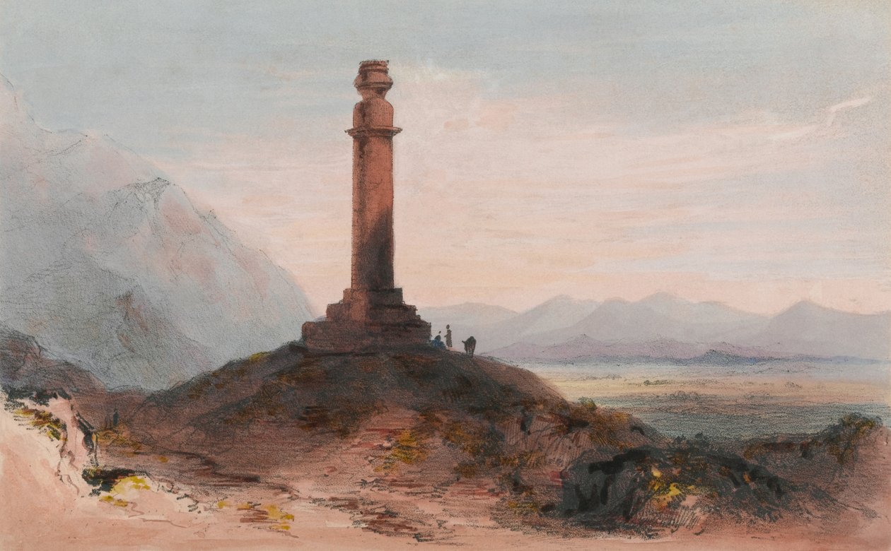 عمود الإسكندر بالقرب من كابول ، حوالي عام 1842 (لون ليثو) بواسطة فنسنت (بعد) اير
