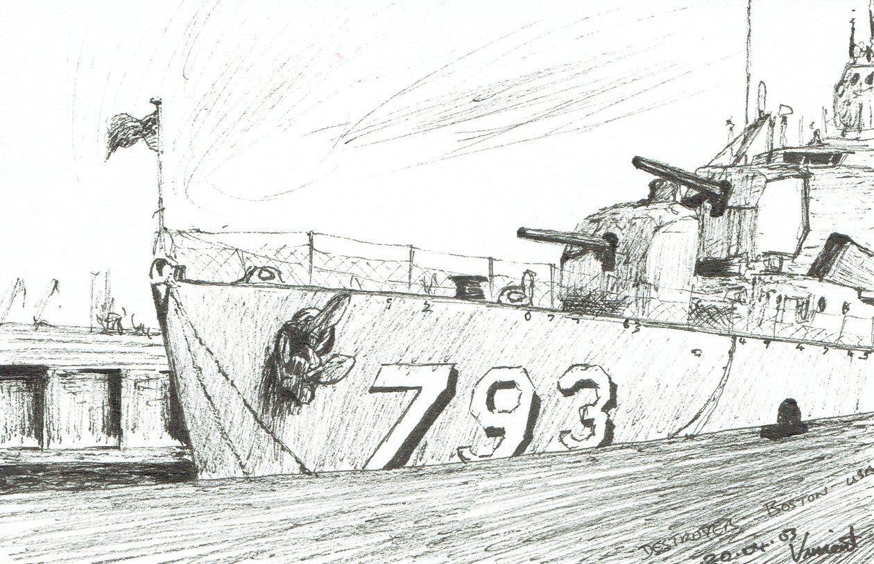 Destroyer 793 متحف بوسطن البحري ، 2003 ، (حبر على ورق) بواسطة فنسنت الكسندر بوث