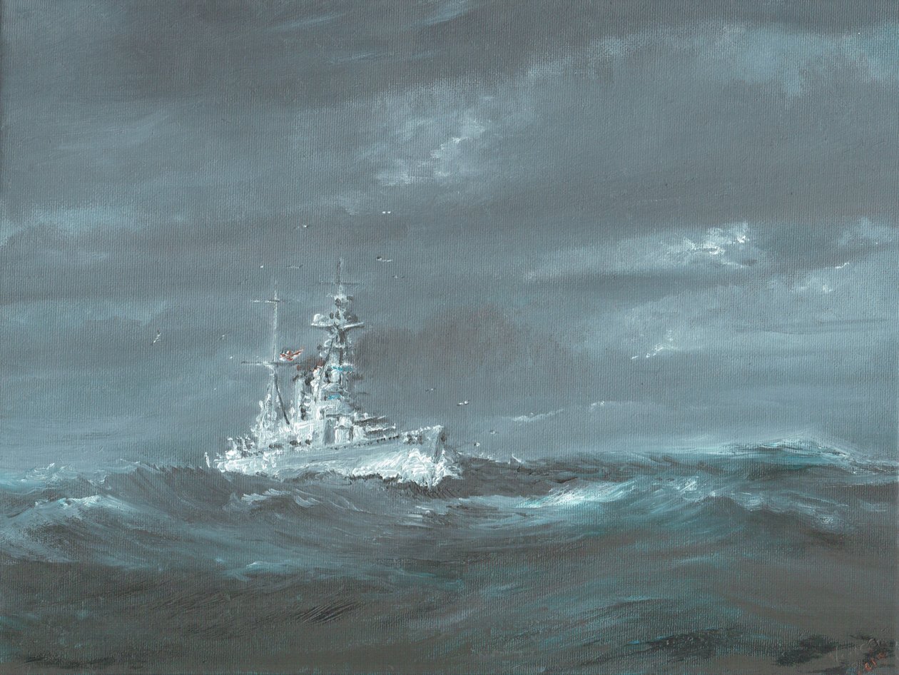 HMS Hood قبالة ساحل اسكتلندا 1920 ؛ 2019 ؛ (زيت على لوحة قماشية) بواسطة فنسنت الكسندر بوث