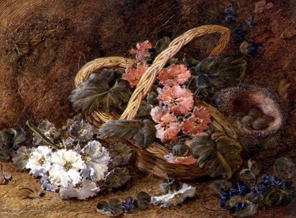 عش طائر وسلة زهور (ألوان مائية) بواسطة فنسنت كلير