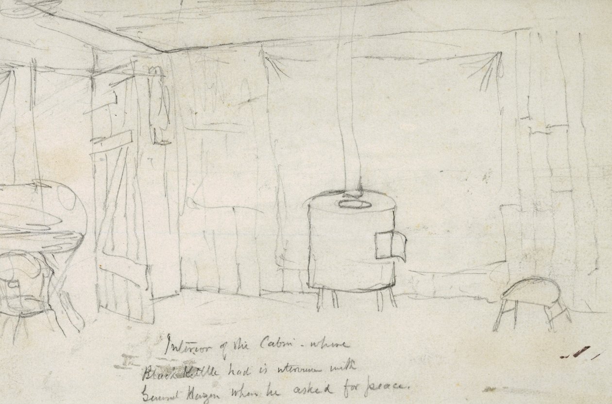 داخل الكابينة حيث كان لدى Black Kettle مؤقتًا له مع الجنرال Hazen عندما طلب السلام ، 1869-1871 بواسطة فنسنت كولير