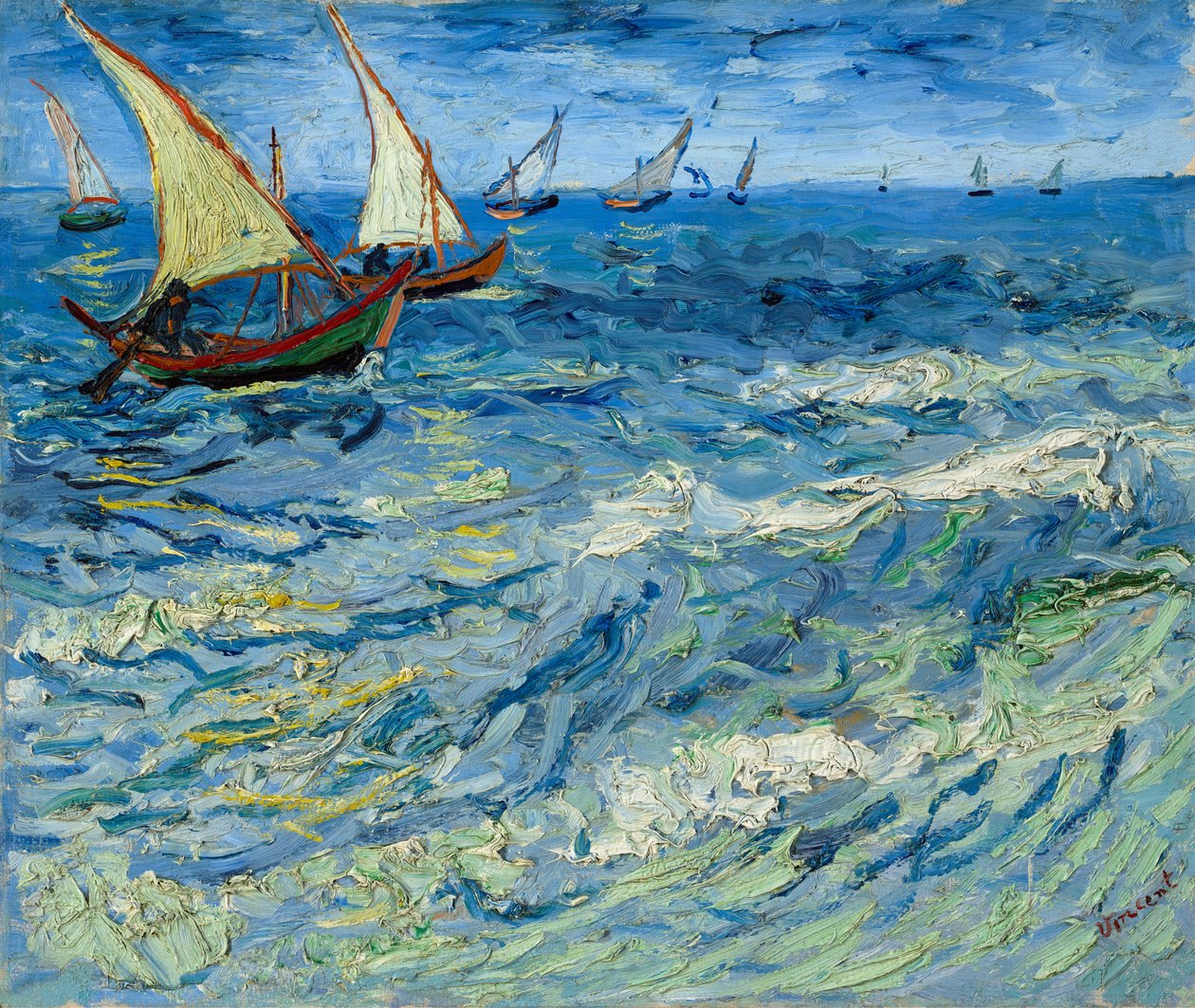 قوارب الصيد في Saintes-Maries / Seascape في Saintes-Maries بواسطة فنسنت فان جوخ