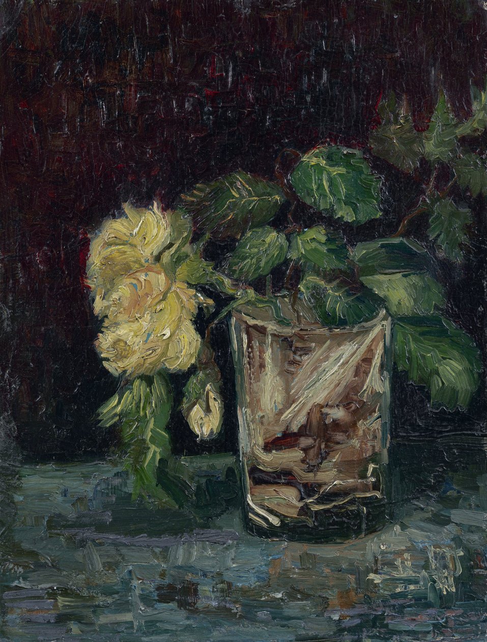 زجاج مع ورود صفراء بواسطة جوخ ، فينسنت ، فان (1853-1890). زيت على كرتون ، مقاس: 35x27 بواسطة فنسنت فان جوخ