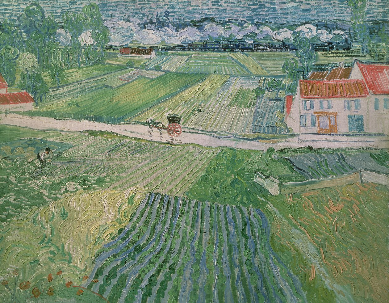 منظر طبيعي عند Auvers بعد هطول الأمطار (منظر طبيعي مع عربة وقطار) بواسطة فنسنت فان جوخ