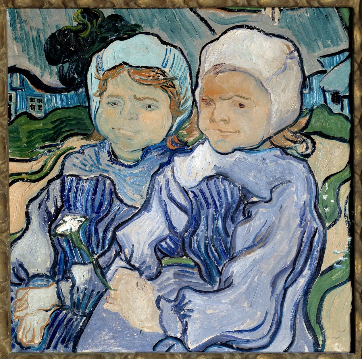 صورة لفتاتين رسم فنسنت فان جوخ (1853-1890) 1890 صن. 0،51x0،51 م باريس ، متحف أورسيه - صورة لفتاتين صغيرتين. لوحة لفنسنت فان جوخ (1853-1890) بواسطة فنسنت فان جوخ