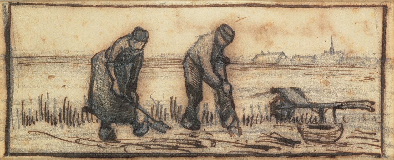 حصاد البطاطا ، من سلسلة من أربعة رسومات تمثل الفصول الأربعة (قلم رصاص ، قلم حبر بني على ورق) (انظر أيضًا 61643-5) بواسطة فنسنت فان جوخ