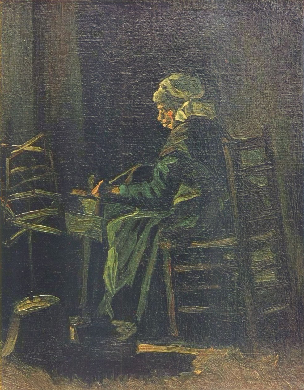 امرأة في عجلة الغزل ، 1885 بواسطة فنسنت فان جوخ