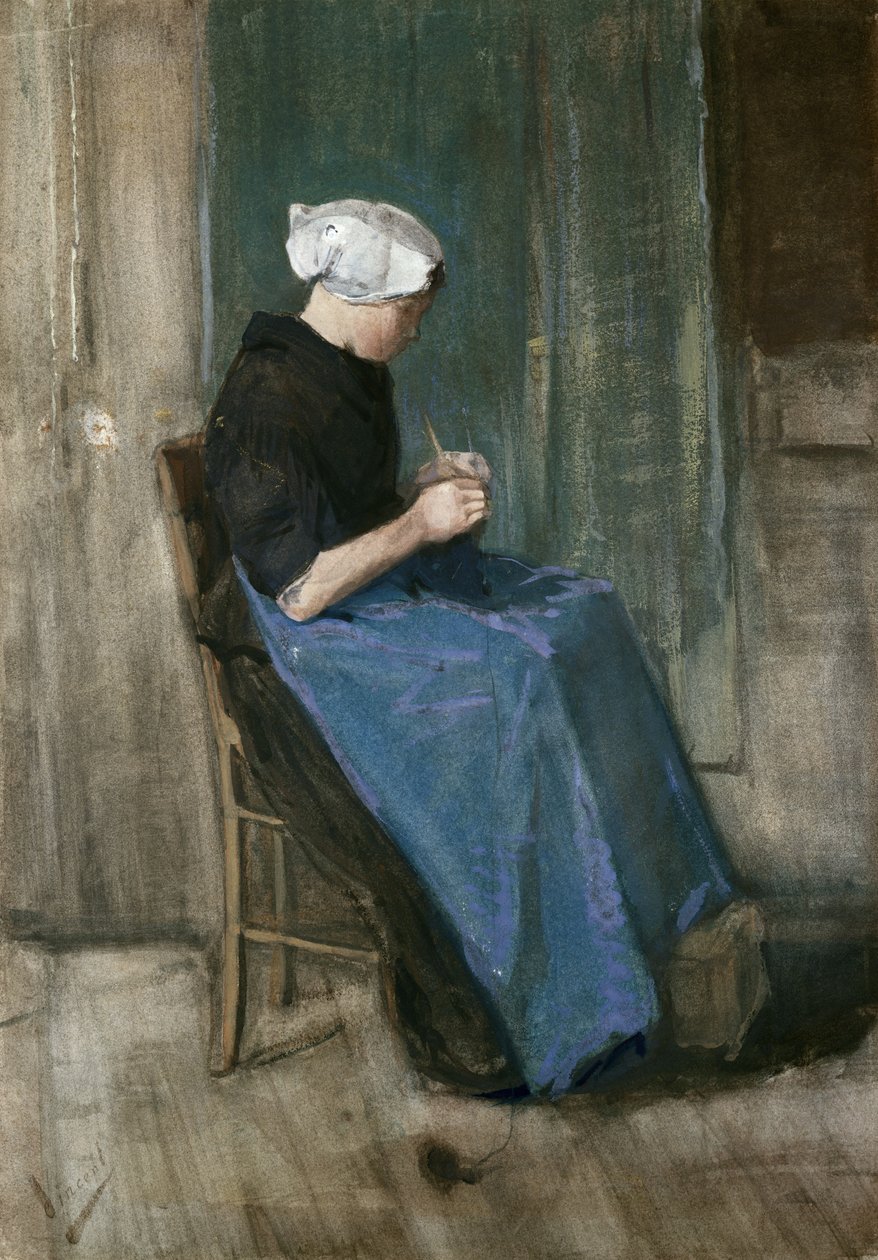 امرأة شابة Scheveningen امرأة الحياكة ، تواجه الحق ، 1881 بواسطة فنسنت فان جوخ
