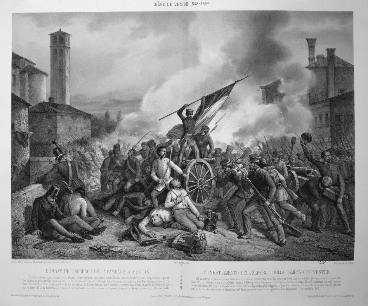 معركة ألبيرغو ديلا كامبانا في ميستر في 27 أكتوبر 1848 أثناء حصار البندقية في 1848-189 (ليتو) بواسطة فينتشنزو (بعد) جياكوميلي