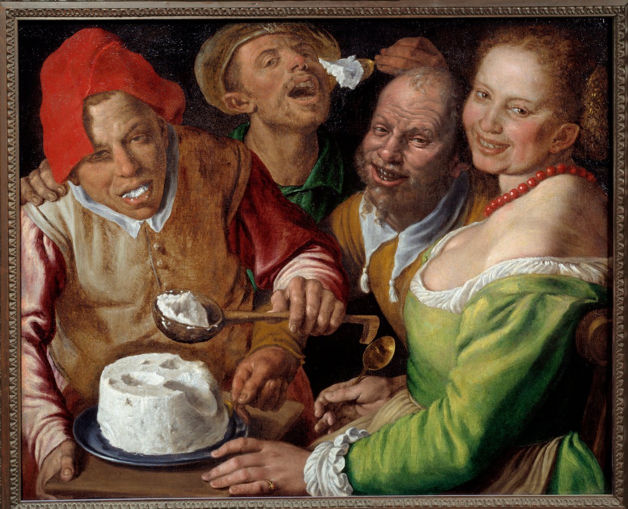 Ricotta Eaters شخصيات ذات وجوه معبرة وغريبة تأكل الجبن بمغرفة. لوحة لفينشنزو كامبي (1536-1591) بواسطة فينتشينزو كامبي