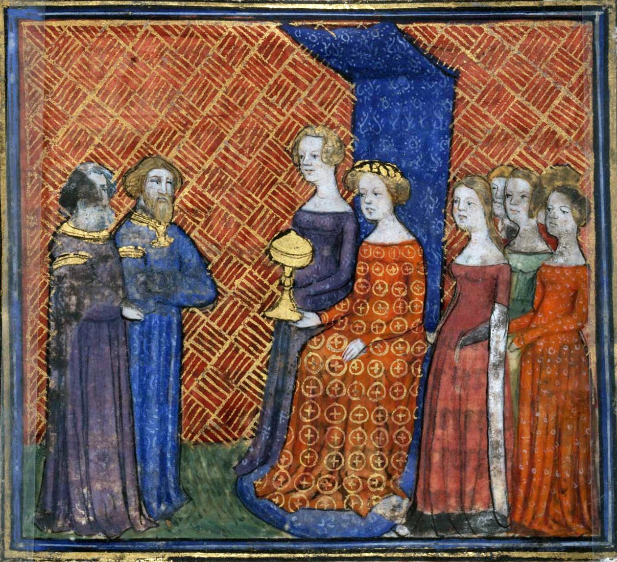 الملك سليمان يستقبل ملكة سبأ من تاريخ الكتاب المقدس بقلـم جيارت دي مولينز ، 1400-1415 بواسطة فيرجيل ماستر