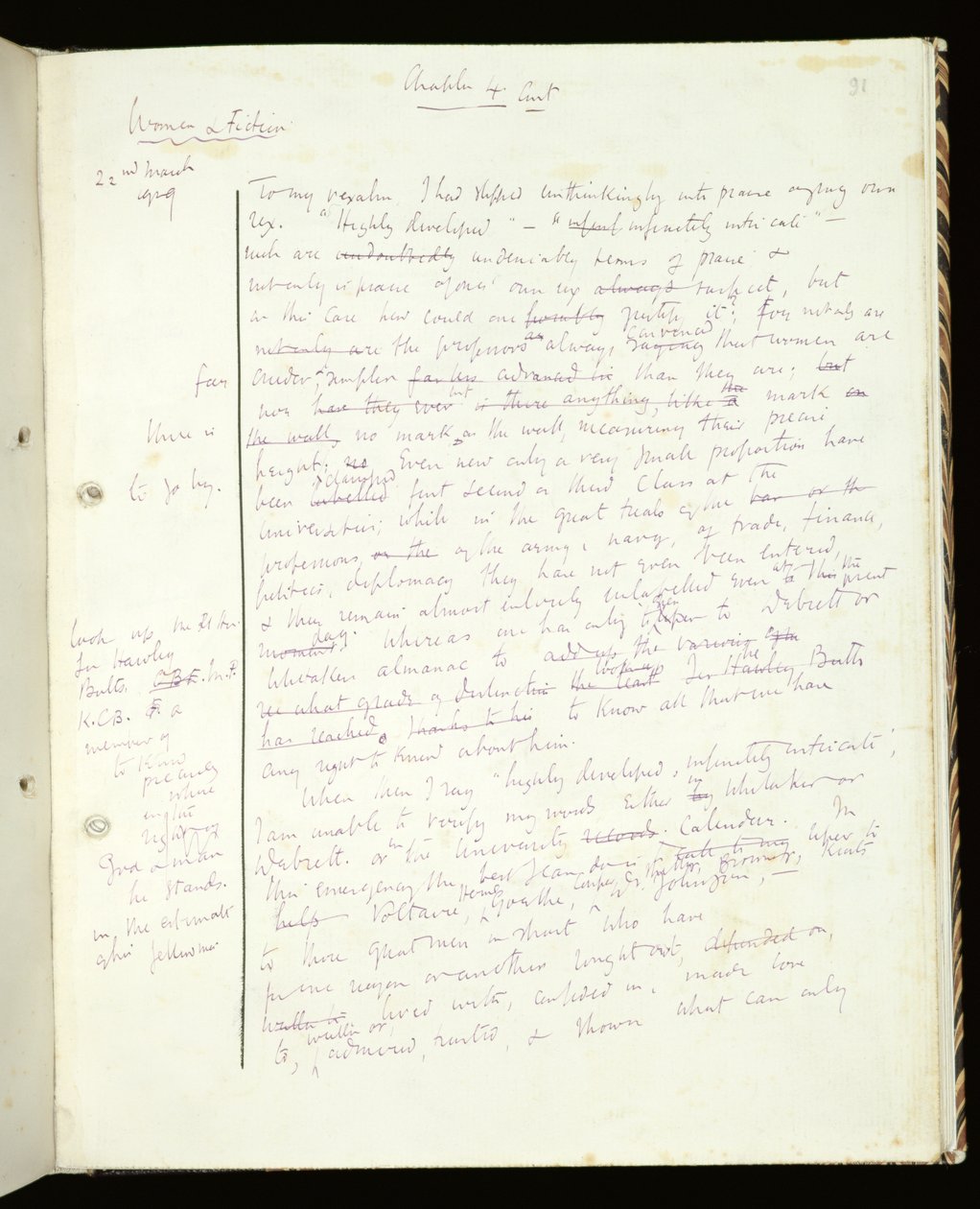 السيدة 1-1942 ، ص 91 صفحة من المرأة في الخيال ، نُشرت باسم A Room of Ones Own ، 1929 (حبر على ورق) بواسطة فرجينيا وولف