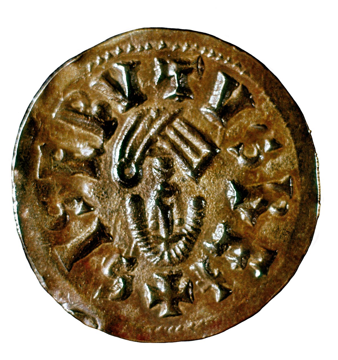 Tremissis (أو تريينز) للملك سيسيناند ، يلقي في Caesaraugusta (سرقسطة) ، إسبانيا ، القرن السابع (عملة معدنية) بواسطة القوط الغربي