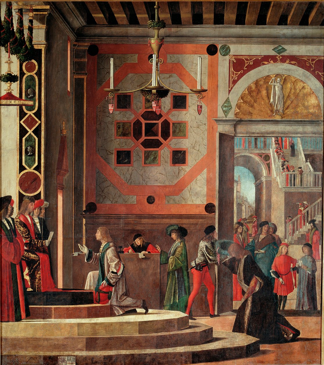 Cycle of the life of Saint Ursula, second table: Goodbye (or departure) of ambassadors. (oil on panel بواسطة فيتوري كارباتشيو