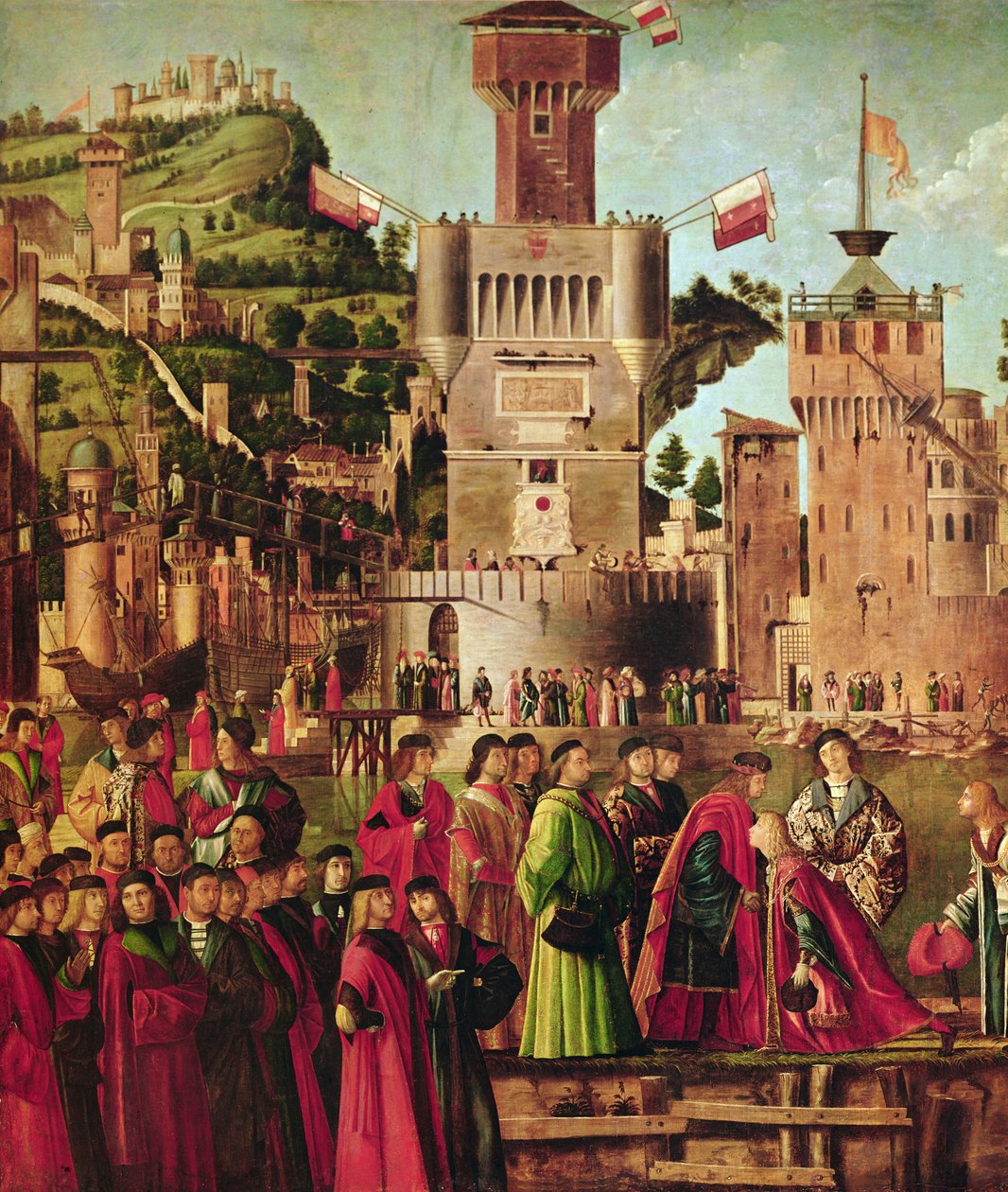 تفاصيل لقاء إثيريوس وأورسولا ومغادرة الحجاج ، من دورة القديس أورسولا ، 1490-96 (تفاصيل 56472) بواسطة فيتوري كارباتشيو