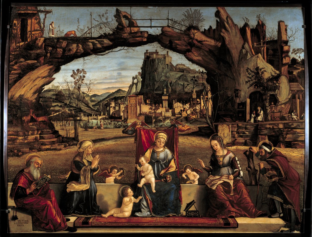 لوحة المحادثة المقدسة لفيتوري كارباتشيو (1450-1526) شمس القرن السادس عشر. 0.98x1.27 م أفينيون ، متحف القصر الصغير بواسطة فيتوري كارباتشيو
