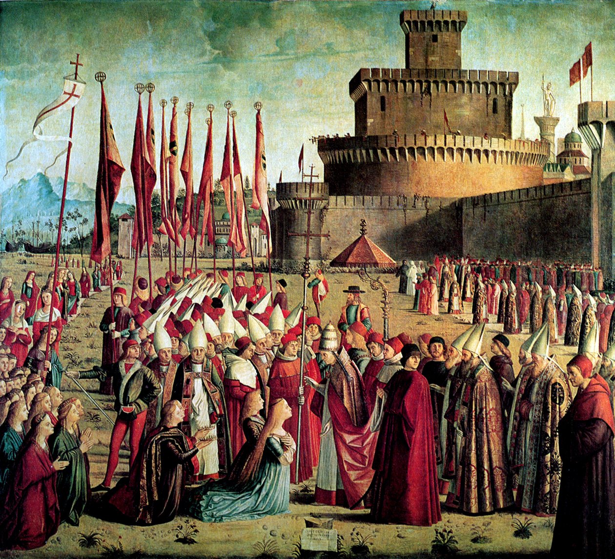 التقى بالحجاج البابا سيرياكوس أمام أسوار روما أسطورة القديس أورسولا 1497 بواسطة فيتوري كارباتشيو