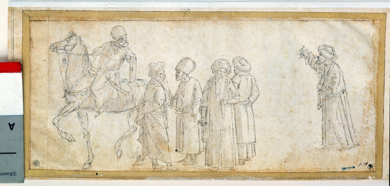 أتراك ، أحدهم يمتطي حصاناً يرسم بالحبر البني ويغسله فيتوري كارباتشيو (1450-1526) قاتمة. 0،11 × 0،28 م باريس. متحف اللوفر بواسطة فيتوري كارباتشيو