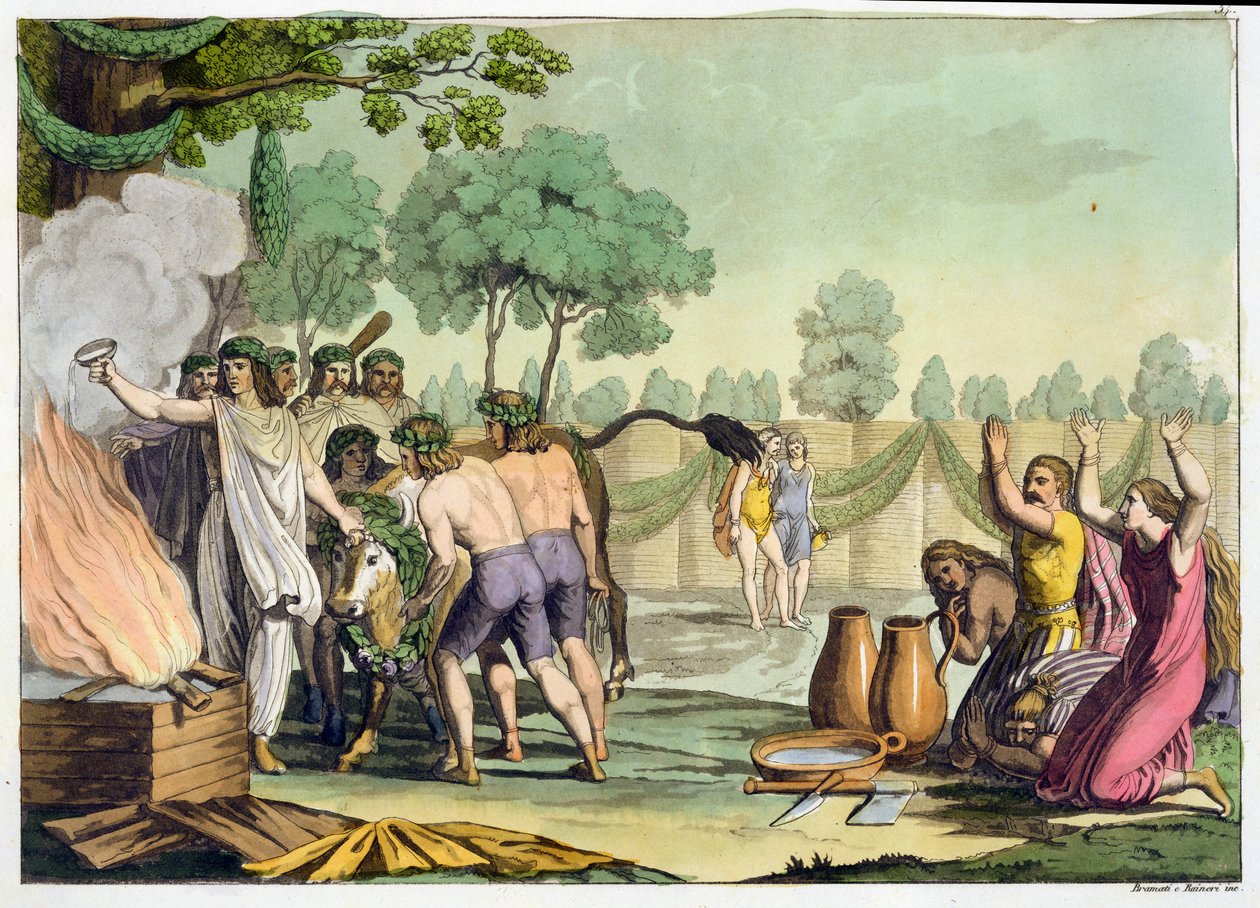 الكلت أو الغاليان القدماء التضحية ببقرة ، c.1800-18 بواسطة فيتوريو رينيري