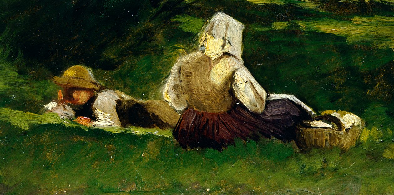 امرأة وفتى جالسان مستلقيان على العشب ، بقلم فيتوريو أفوندو (1836-1910). بواسطة فيتوريو أفوندو