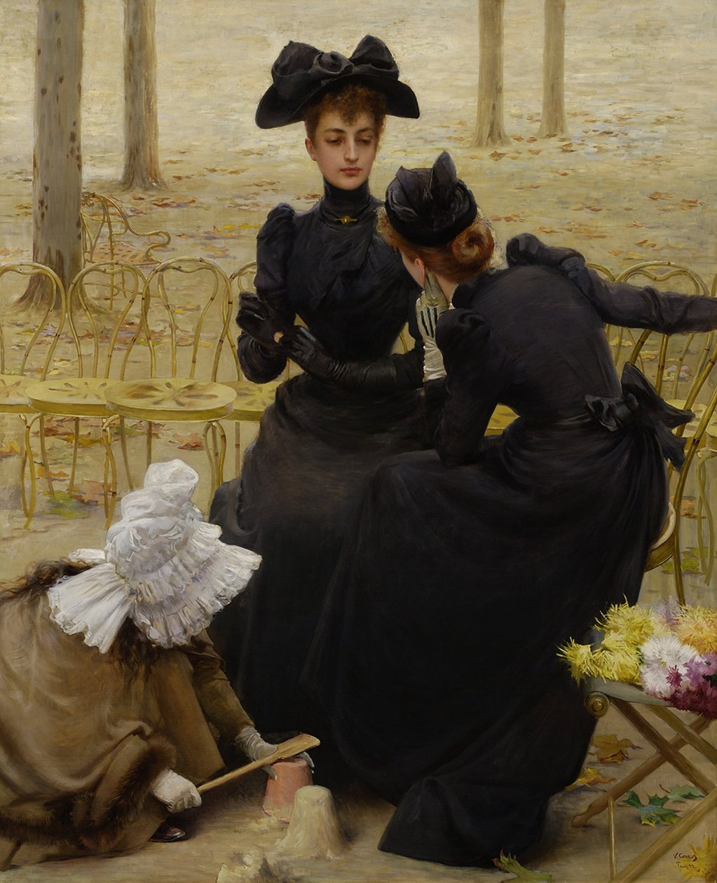 محادثة في Jardin du Luxembourg. لوحة لكوركوس ، فيتوريو ماتيو (1859-1933) ، زيت على قماش بواسطة فيتوريو ماتيو كوركوس