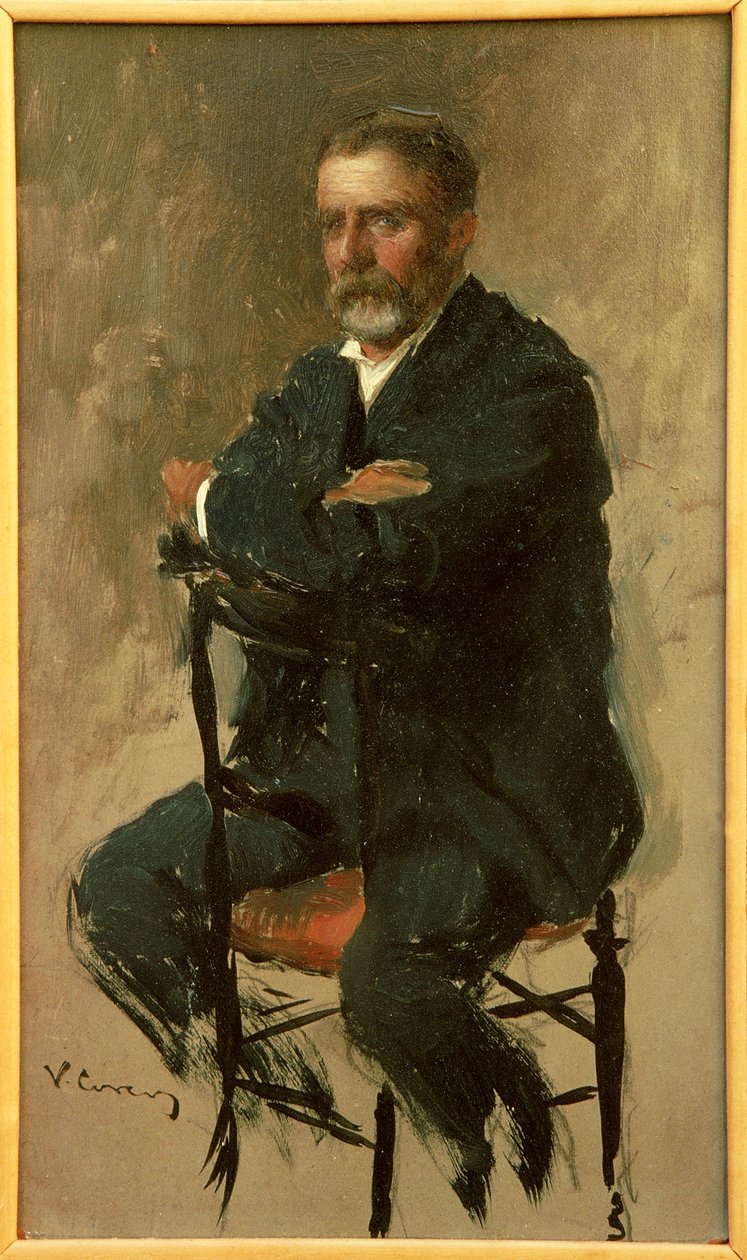 Portrait of Renato Fucini, Italian writer by Vittorio Matteo Corcos (1859-1933), oil on cardboard, 23x14 cm بواسطة فيتوريو ماتيو كوركوس