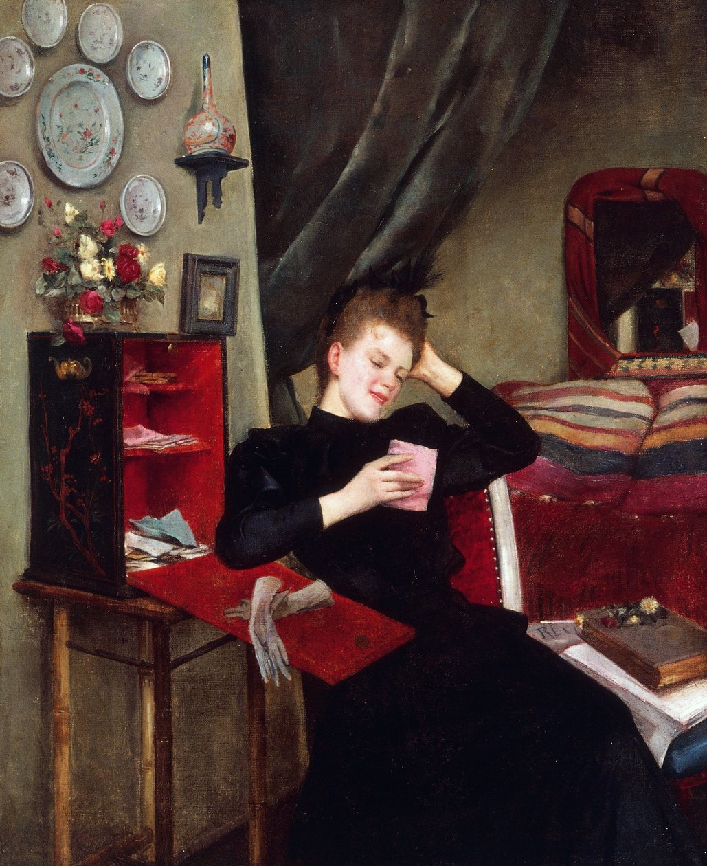 ذكريات جميلة، لوحة للفنان فيتوريو ماتيو كوركوس (1859-1933)، زيت على قماش، 50x61 سم بواسطة فيتوريو ماتيو كوركوس