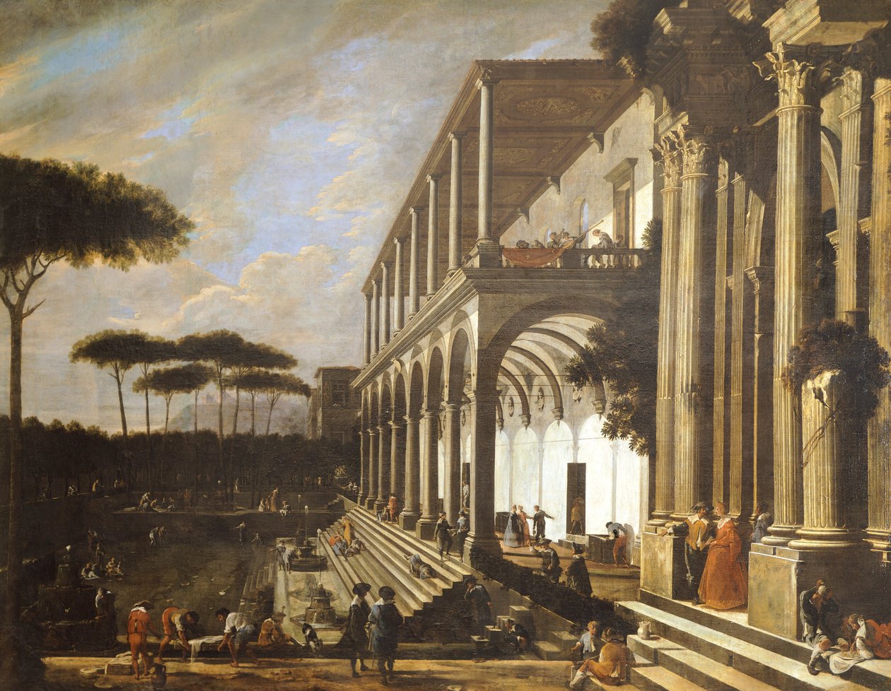 Feast in Villa of Poggioreale, by Viviano Codazzi (circa 1604-1670) بواسطة فيفيانو كودازي
