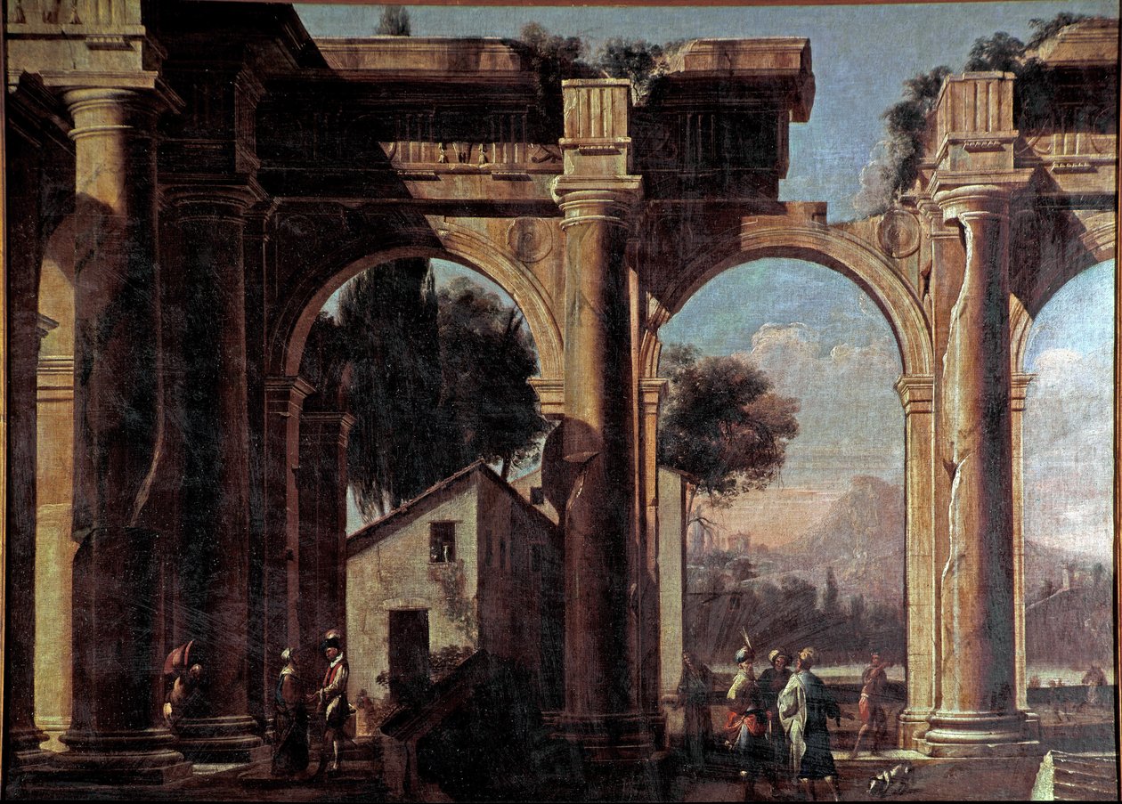 منظر طبيعي مع آثار لوحة رسمها فيفيانو كودازي (1604-1670) القرن السابع عشر خافت 100x132 سم البندقية ، متحف كورير ، ن 1037 بواسطة فيفيانو كودازي