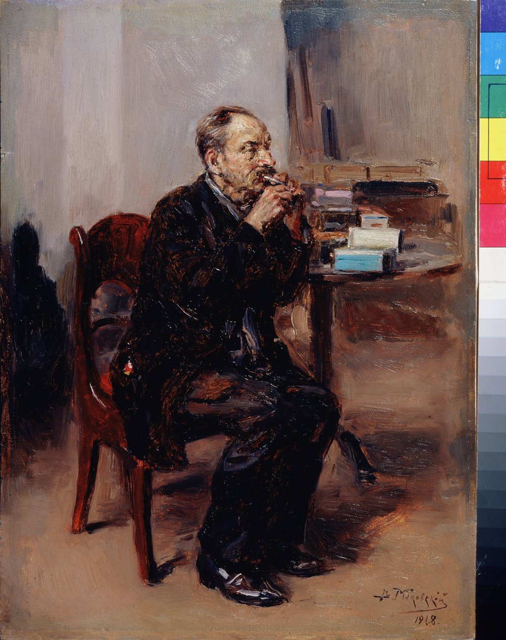 إزالة الغبار دي تاباك. (تذوق التبغ). Peinture de Vladimir Yegorovich Makovski (Makovsky، Makovskij) (1846-1920) ، huile sur toile بواسطة فلاديمير إيغوروفيتش ماكوفسكي