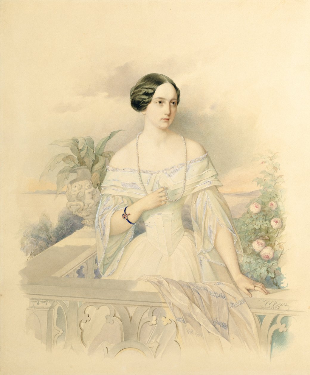 صورة لدوقة Grand Duchess Olga Nikolaevna ، 1846 (مرحاض على ورق مقوى) بواسطة فلاديمير إيفانوفيتش هاو