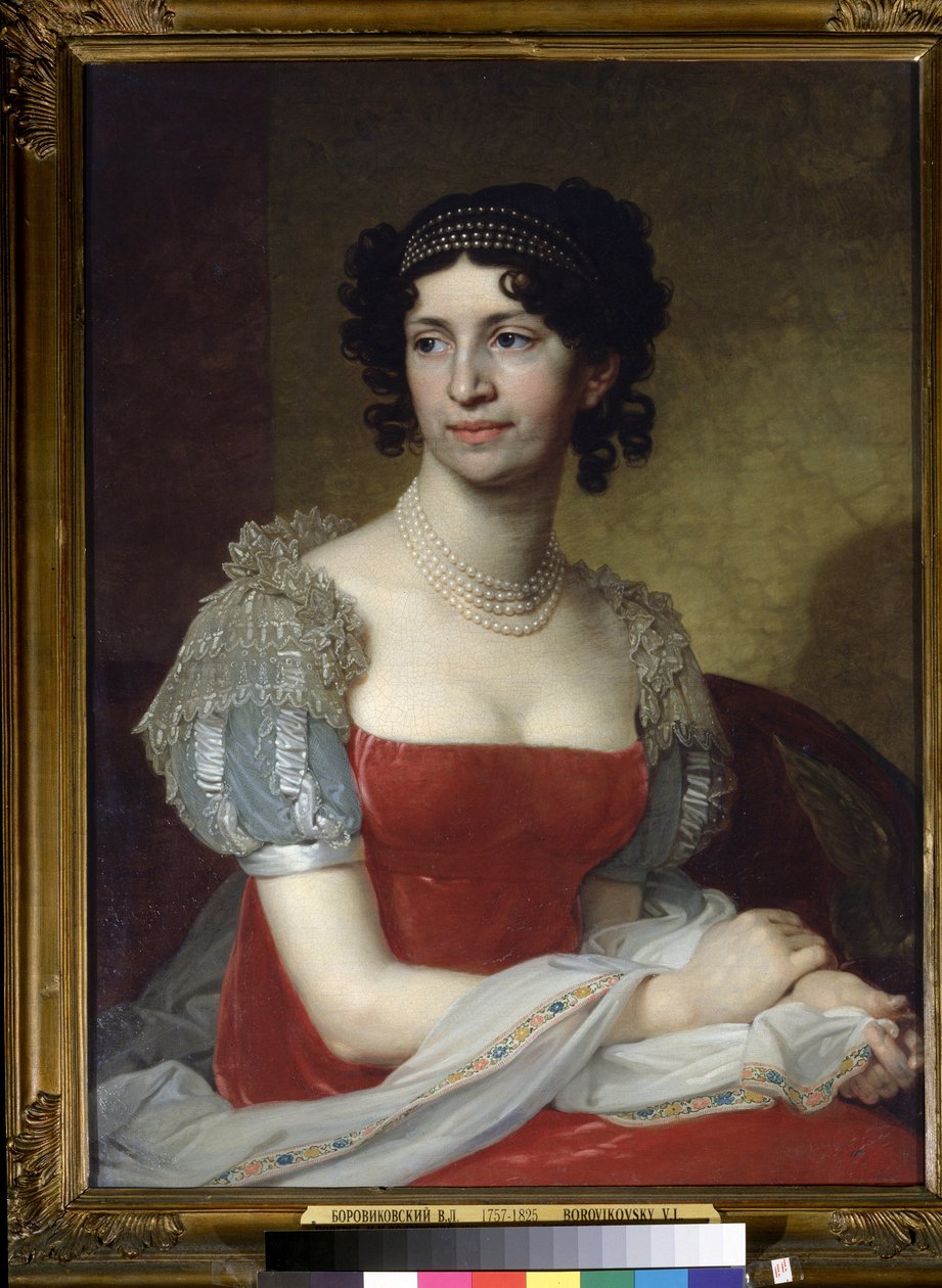 "" صورة للأميرة مارغريتا دولغوروكايا (1785-1814) "ترتدي عقدًا من اللؤلؤ وتاجًا. لوحة لفلاديمير لوكيش بوروفيكوفسكي (أو بوروفيكوفسكي) (1757-1825) 1785 معرض الدولة تريتياكوف ، موسكو بواسطة فلاديمير لوكيش بوروفيكوفسكي