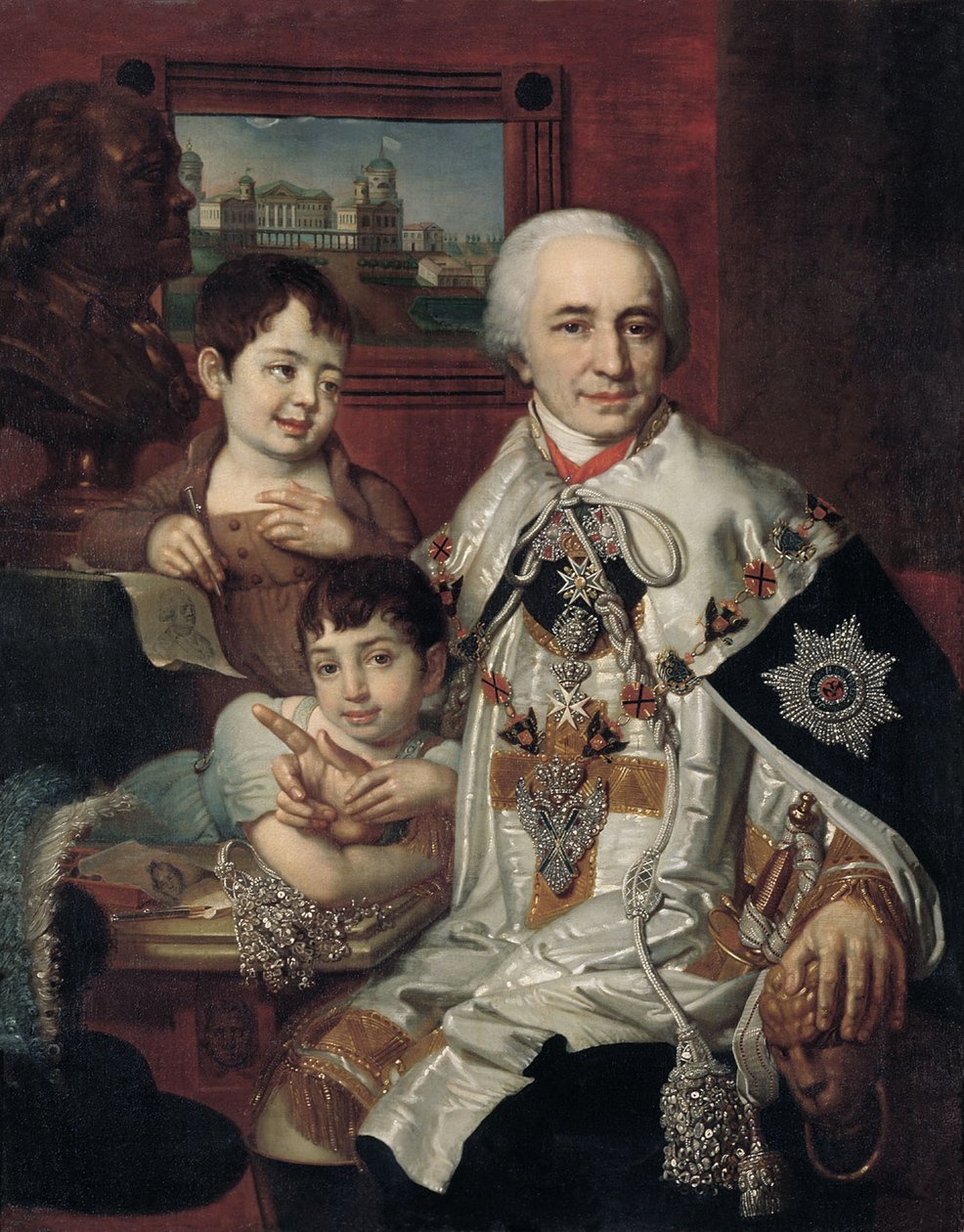 صورة للأدميرال كونت غريغوري غريغوريفيتش كوشليف 1754-1833 مع الأطفال ، 1801 بواسطة فلاديمير لوكيش بوروفيكوفسكي