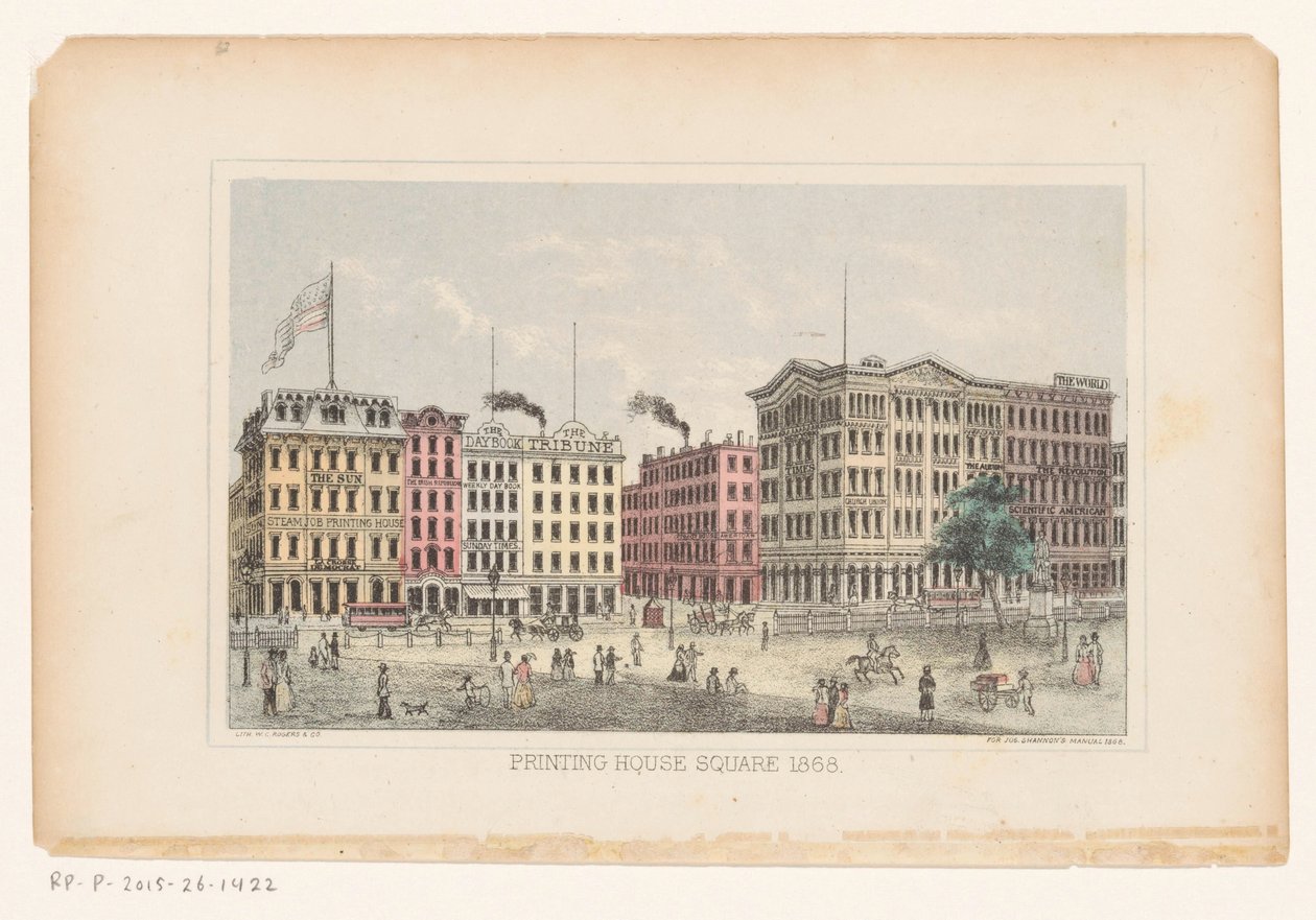 بارك رو ، مانهاتن مربع دار الطباعة 1868 (العنوان على الكائن) بواسطة WC Rogers and Co.