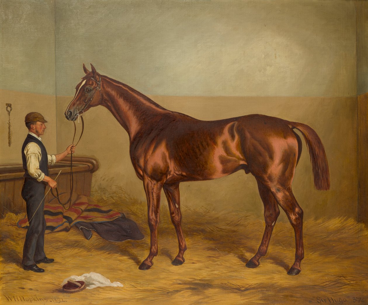 السير هوغو عندما كان يبلغ من العمر ثلاث سنوات احتجزه Groom in a Stable ، حوالي 1875-92 (زيت على قماش) بواسطة WH هوبكينز