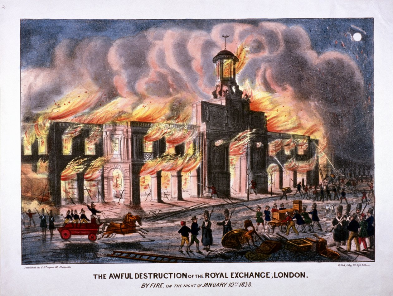 حريق Royal Exchange الثاني ، لندن ، 1838 بواسطة كاتب W