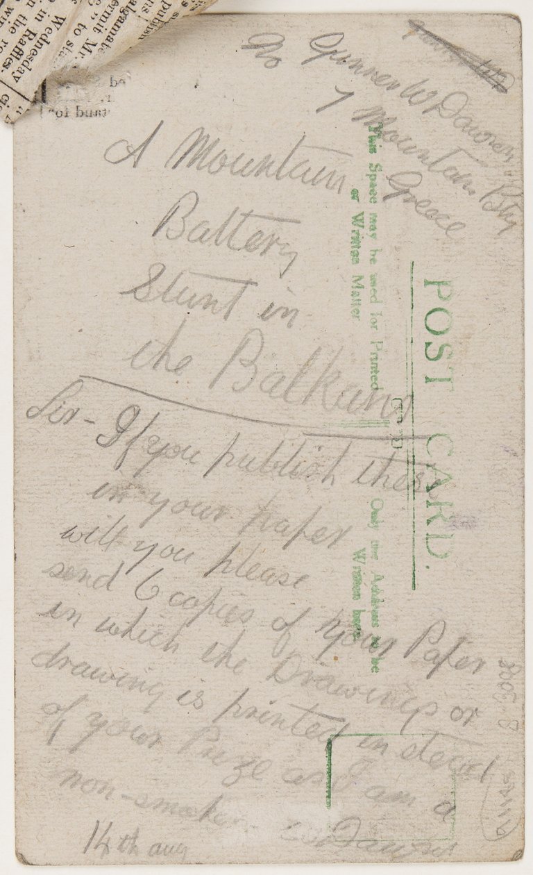 بطاقة بريدية لمحرر Liverpool Weekly Courier ، 14 أغسطس 1918 (قلم رصاص على بطاقة بريدية) بواسطة دبليو داوسون