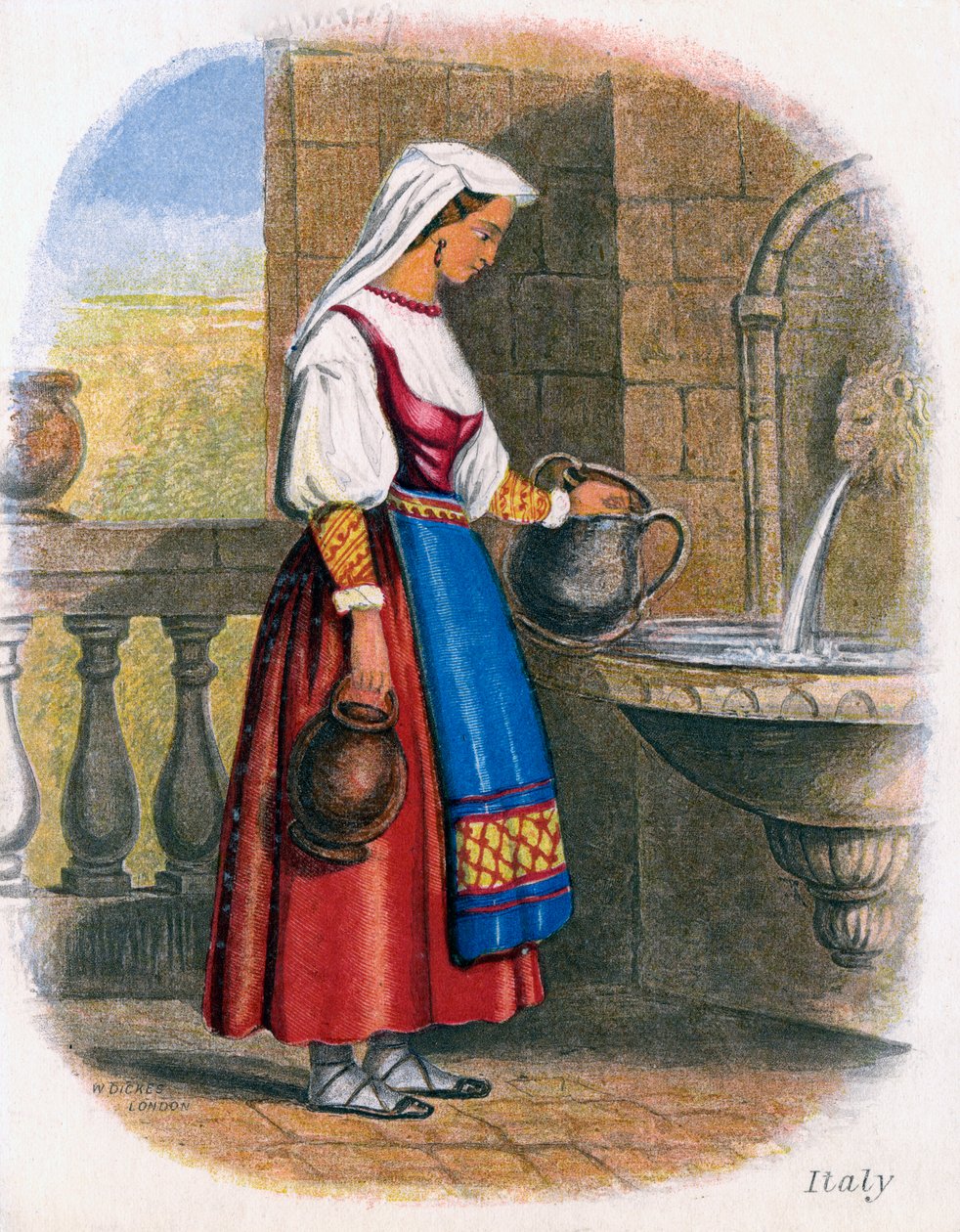 امرأة إيطالية تجمع المياه ، 1809. بواسطة دبليو ديكس